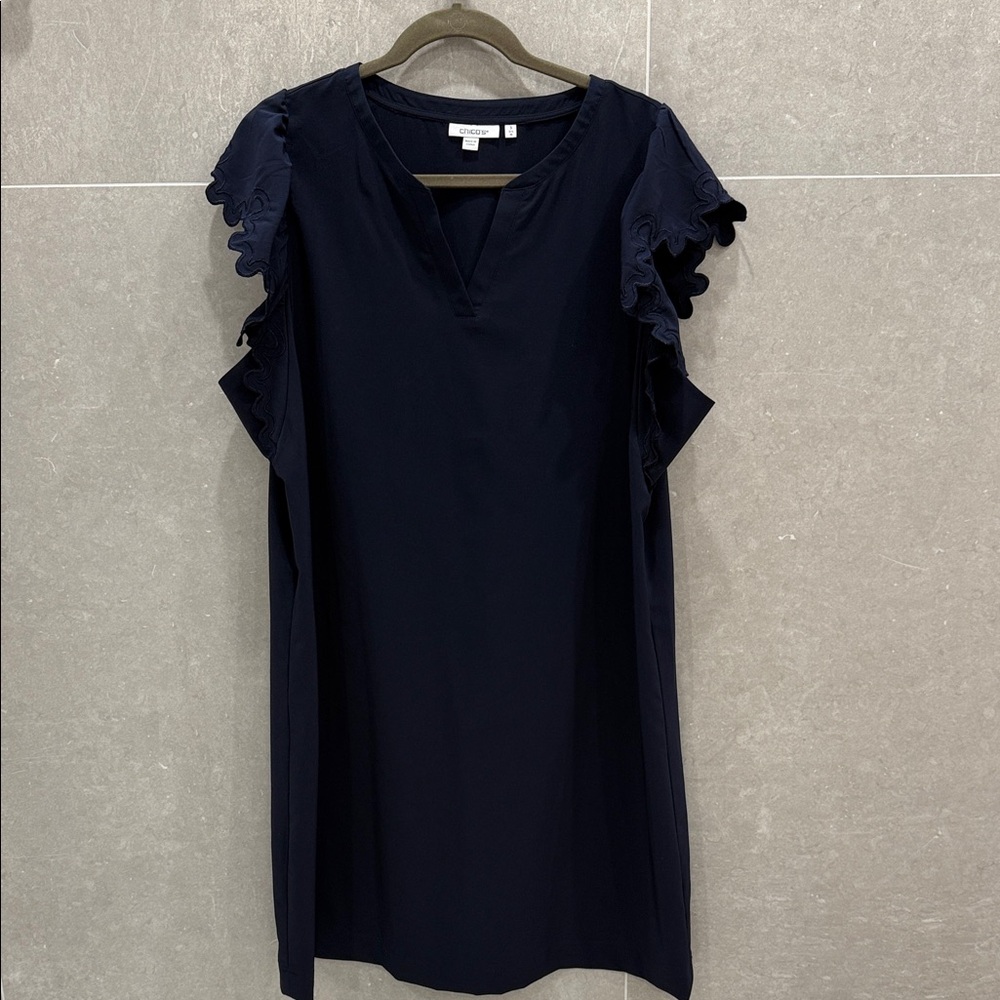 Chico's Navy Ruffle Sleeve Dress